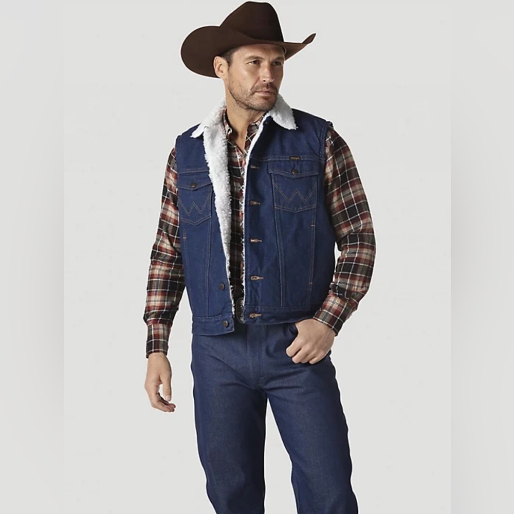 Wrangler Vintagr Men's Blue Denim Vest with Corduroy Collar
